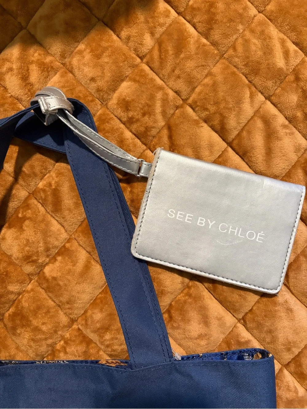 See By Chloé Navy Reversible Nylon Canvas Logo Tote